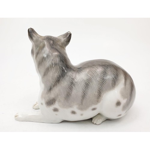 138 - An antique hand painted Meissen model of a cat, A/F, length 5.75