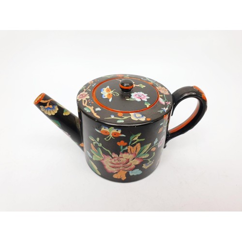 140 - An antique Davenport polychrome teapot, some restoration to the handle, height 3.25