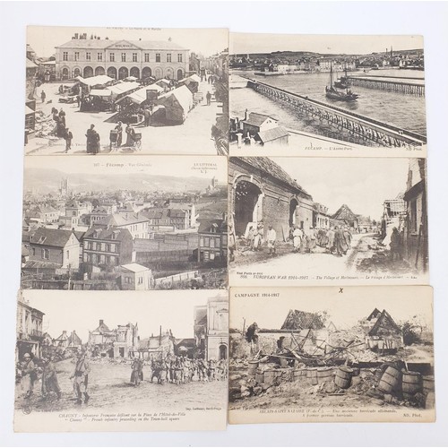 153 - Twenty two World War I related French postcards, many with correspondents sent to England with milit... 