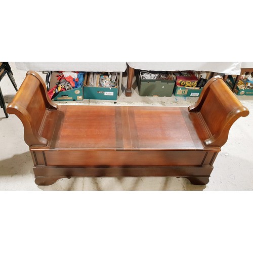 175 - A mahogany veneer window bench with storage, width 56