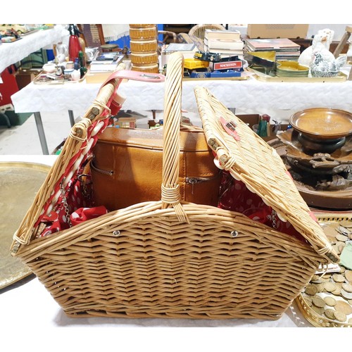 53 - A picnic hamper and a vintage flask and cups. No shipping. Arrange collection or your own packer and... 