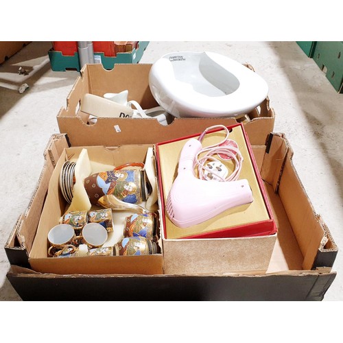 85 - Two boxes including a Satsuma style tea set and bed pans. No shipping. Arrange collection or your ow... 