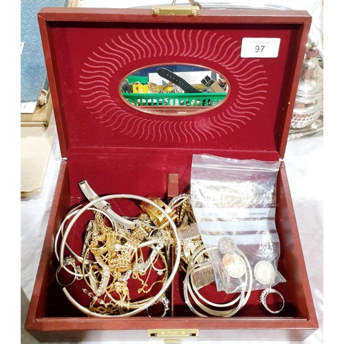 97 - A jewellery box containing costume jewellery. UK shipping £14.