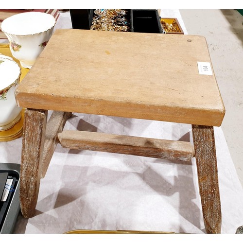 104 - An antique wooden stool. No shipping. Arrange collection or your own packer and shipper, please. Ele... 