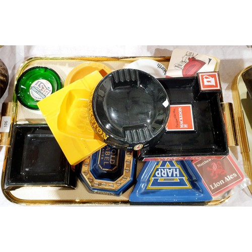 106 - A selection of pub ashtrays and beer mats. No shipping. Arrange collection or your own packer and sh... 