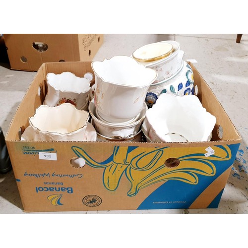 135 - A box of ceramic planters. No shipping. Arrange collection or your own packer and shipper, please. E... 