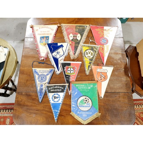 153 - Vintage German football pennants and caps including Bayerm Munich, Durtmund and Schalke. UK shipping... 