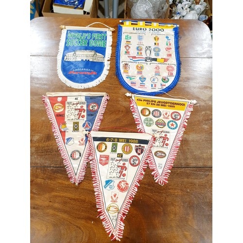 158 - Seven vintage European football pennants and caps including Euro 2000 and Philips Cup Tournament. UK... 