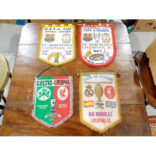 161 - Eight vintage Liverpool F.C. European Fixture pennants 1981-2003. UK shipping £14.