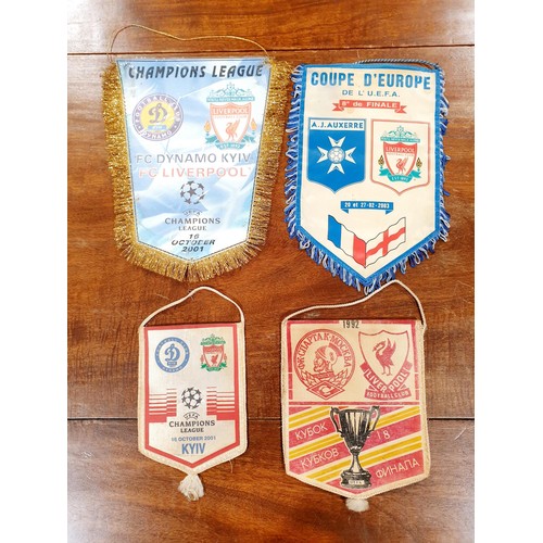 161 - Eight vintage Liverpool F.C. European Fixture pennants 1981-2003. UK shipping £14.