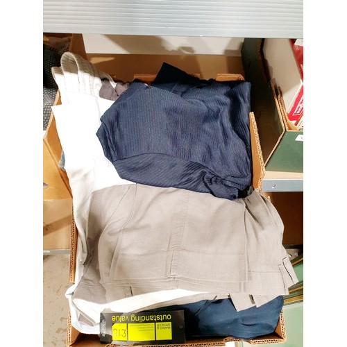 169 - Two boxes of clothing. No shipping. Arrange collection or your own packer and shipper, please. Elect... 