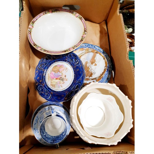 170 - Three boxes of glass, china and assorted including an antique relief moulded jug. No shipping. Arran... 