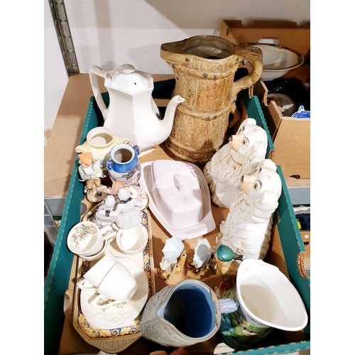 170 - Three boxes of glass, china and assorted including an antique relief moulded jug. No shipping. Arran... 