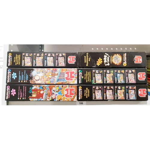 186 - Six Wasgij jigsaws. No shipping. Arrange collection or your own packer and shipper, please. Electric... 