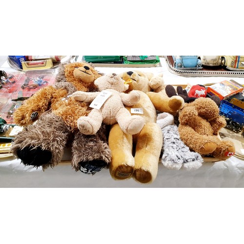 195 - A selection of soft toys including Steiff and a Merry Thought articulated teddy bear with growler, l... 