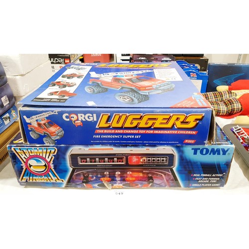 217 - A boxed Tomy Atomic pinball and a Corgi Luggers truck. UK shipping £14.