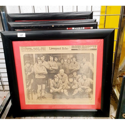 227 - Framed Liverpool Echo newspaper pages relating to Liverpool F.C., the largest 16.5