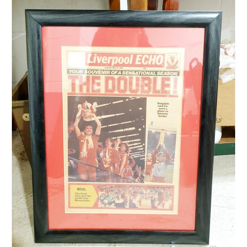 227 - Framed Liverpool Echo newspaper pages relating to Liverpool F.C., the largest 16.5