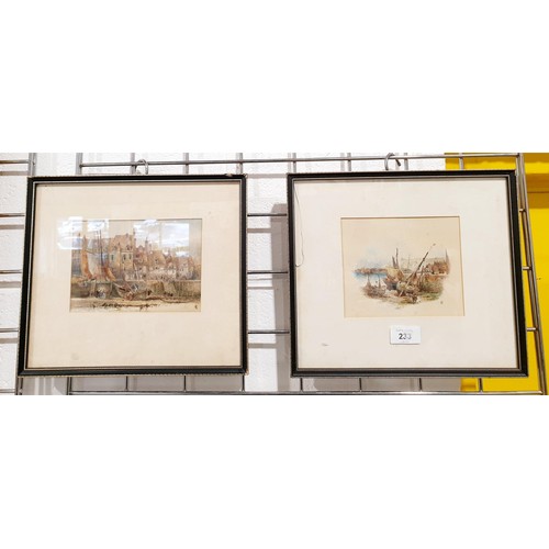 233 - Irish School: two harbour scenes, watercolour on paper, each monogrammed lower right, the largest 4.... 