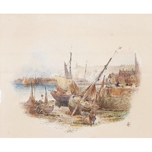 233 - Irish School: two harbour scenes, watercolour on paper, each monogrammed lower right, the largest 4.... 