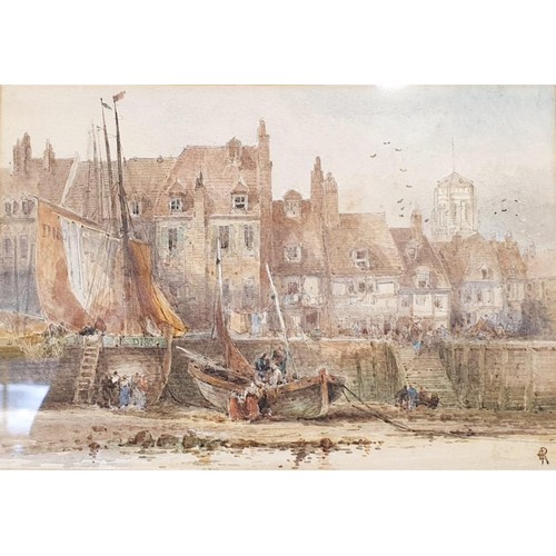 233 - Irish School: two harbour scenes, watercolour on paper, each monogrammed lower right, the largest 4.... 