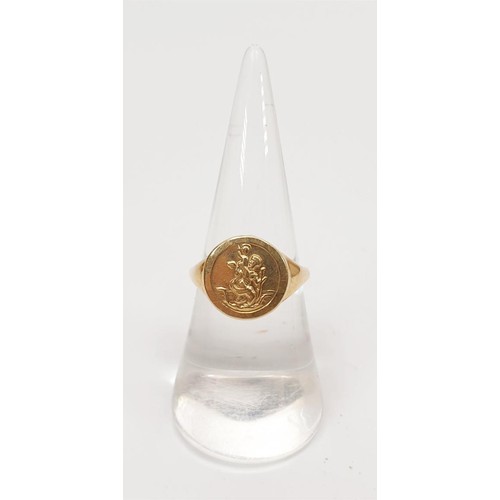 5 - A hallmarked 9ct gold St Christopher signet ring, weight 3.7g, size O. UK shipping £14.