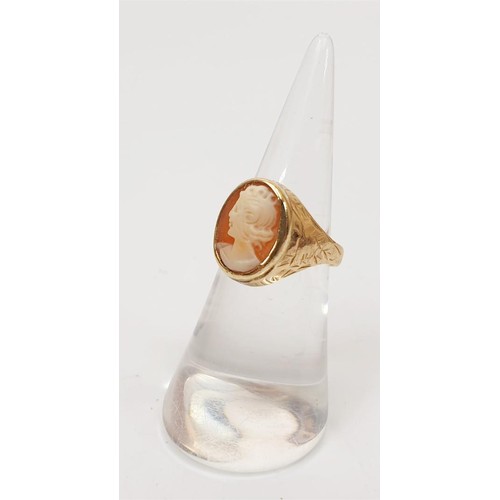 7 - A 10ct gold cameo ring, gross weight 4g, size J/K. UK shipping £14.