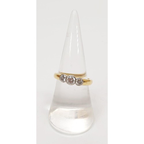 8 - A hallmarked 18ct gold three stone diamond ring of .60pts, gross weight 4.4g, size N/O. UK shipping ... 