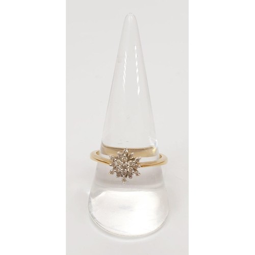 12 - A 9ct gold diamond cluster ring, gross weight 3.3g, size T/U. UK shipping £14.