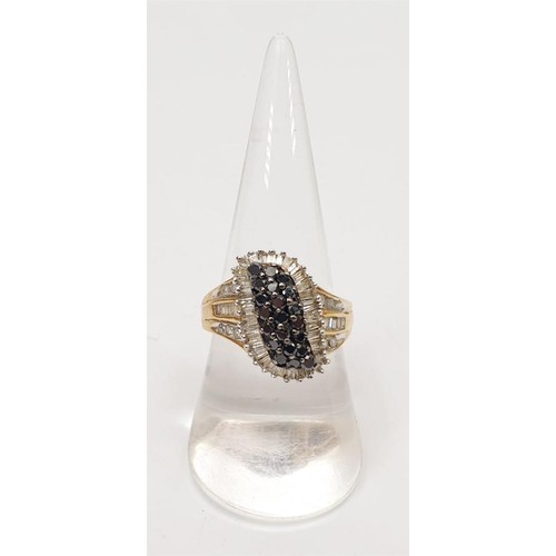 17 - A 9ct gold ring set with diamond and black stones, gross weight 5g, size P/Q. UK shipping £14.