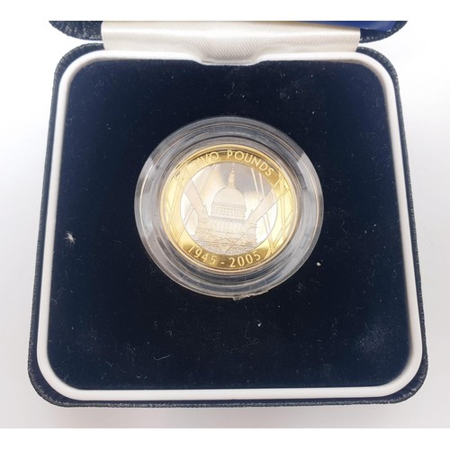 56 - A boxed 2005 The End of World War II 60th Anniversary £2 silver proof Piedfort coin. UK shipping £14... 