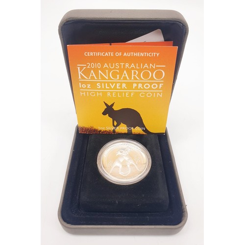 57 - A boxed 2010 Australian Kangaroo 1oz silver proof coin. UK shipping £14.