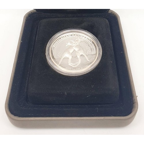 57 - A boxed 2010 Australian Kangaroo 1oz silver proof coin. UK shipping £14.