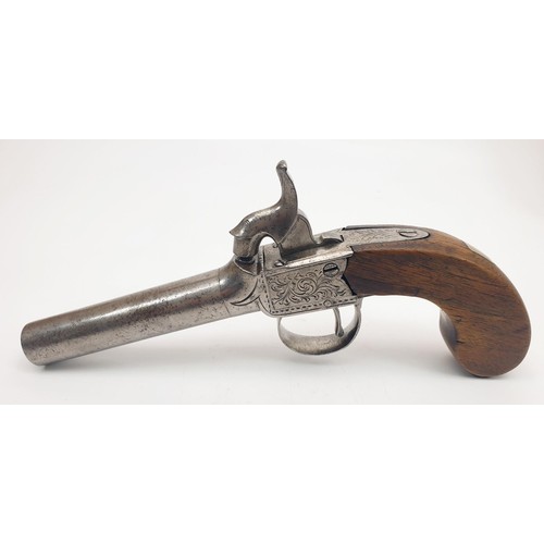 62 - A mid 19th century turn-off barrel pocket percussion pistol, length 7.5