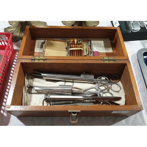 74 - A selection of vintage medical instruments in a wooden box. UK shipping £14.