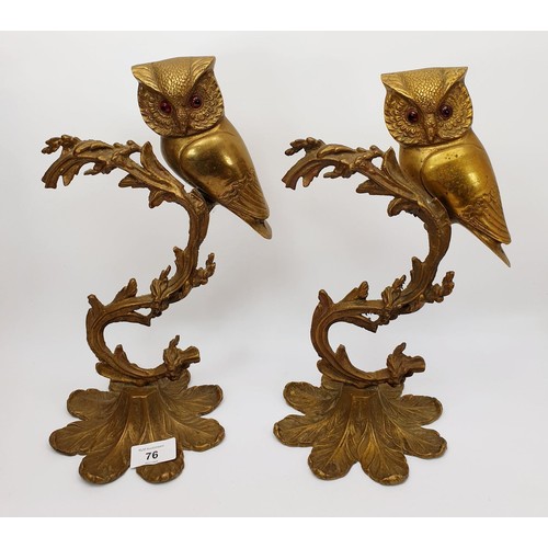 77 - Two brass ornamental owls, height 13.5