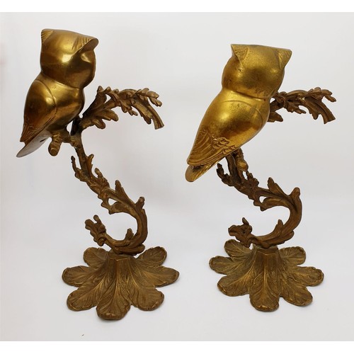 77 - Two brass ornamental owls, height 13.5