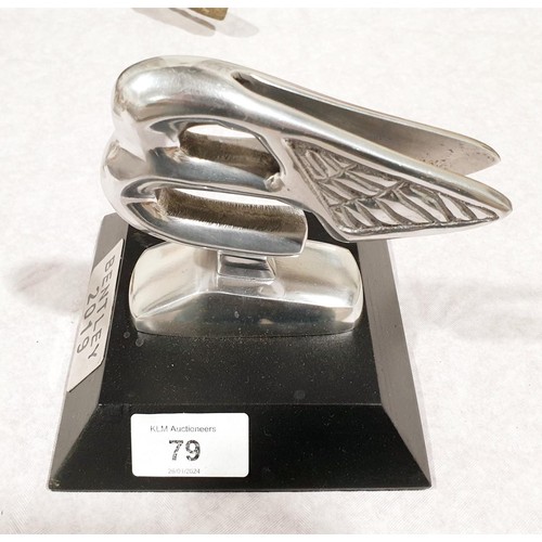 79 - A reproduction aluminium Bentley motorcar mascot, height 5