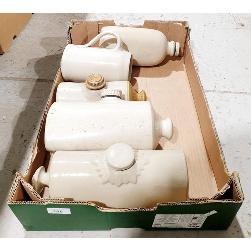 106 - Three stoneware hot water bottles a stoneware bottle and a stoneware tankard. No shipping. Arrange c... 