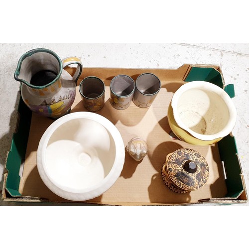 129 - A box of ceramics including a sand paper weight in the form of a frog. No shipping. Arrange collecti... 