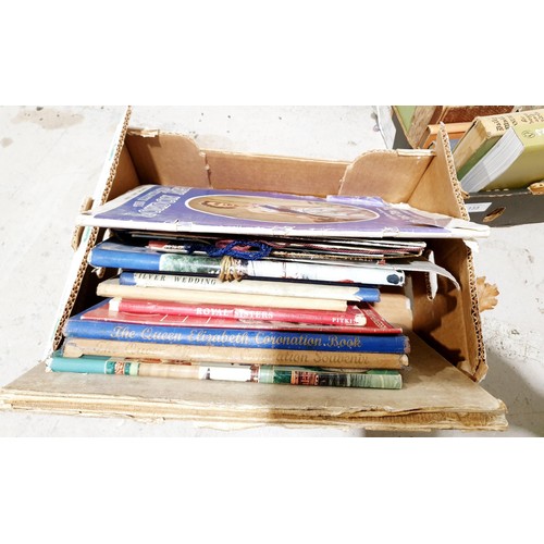 133 - Two boxes of vintage books and royal memorabilia. No shipping. Arrange collection or your own packer... 