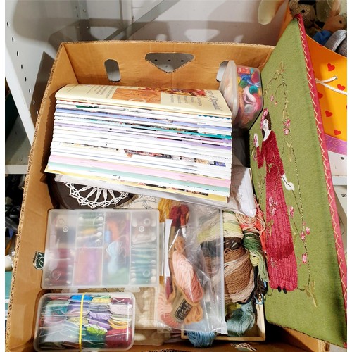 189 - A box of needlework and cross stitch materials. No shipping. Arrange collection or your own packer a... 