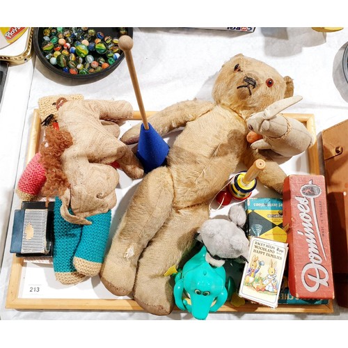 213 - A vintage straw filled teddy bear, length 19