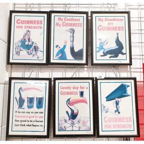 230 - John Gilroy: six framed Guinness advertising poster prints each signed in pen by John Gilroy, 11.5