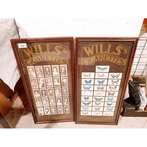 232 - Framed reproduction cigarette cards, the largest 21.5