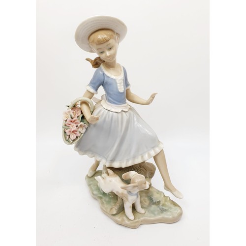 243 - A Lladro figure of a girl being chased by a goose, height 8