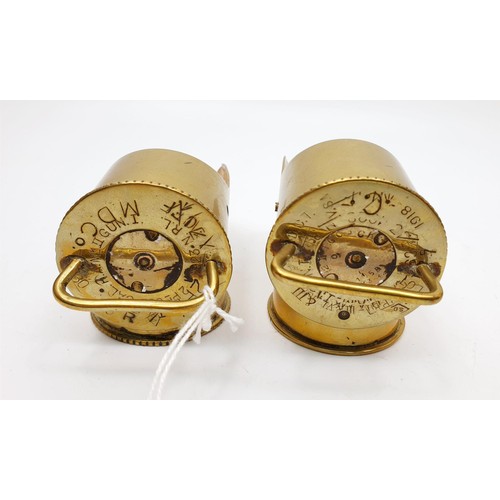 254 - Two scoops made from brass shells, one using two WWI shells dated 1918 and 1916, length 4