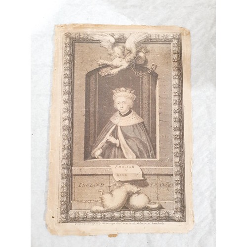 266 - An antique etching depicting Edward V mounted on linen, 12