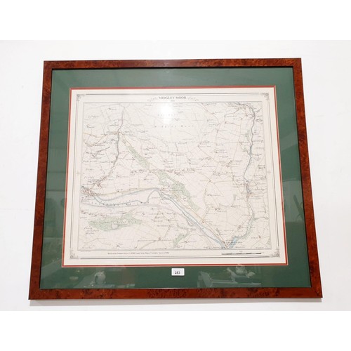 283 - A framed reproduction map of Midgley Moor based on the Ordinance Survey Map of 1854, 22.5