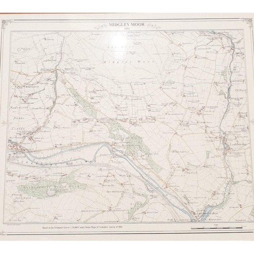 283 - A framed reproduction map of Midgley Moor based on the Ordinance Survey Map of 1854, 22.5